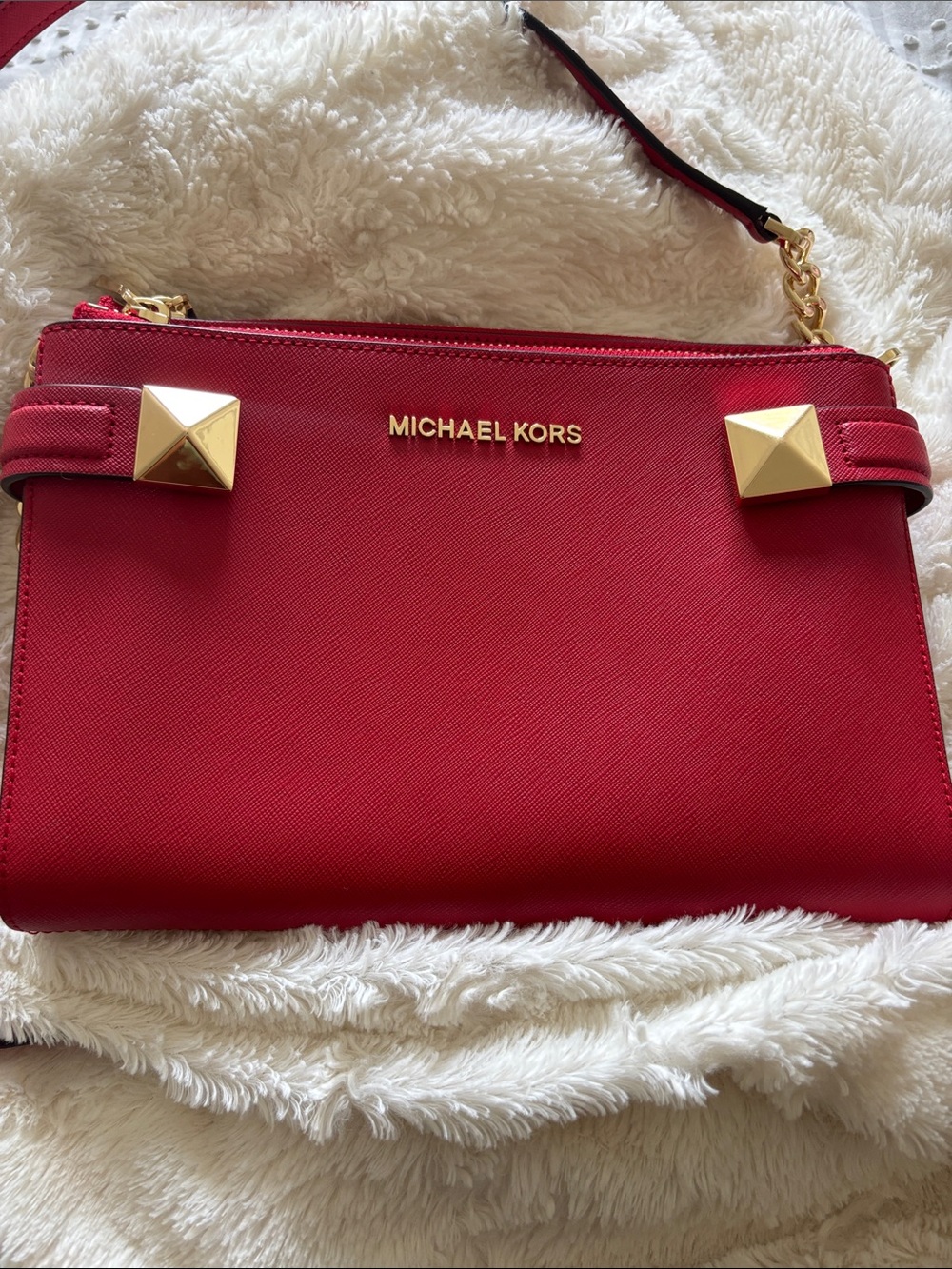 MICHAEL KORS Red Saffiano Leather Crossbody with Gold Hardware